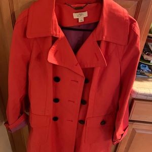 Ann Taylor Loft coral red pea coat style raincoat